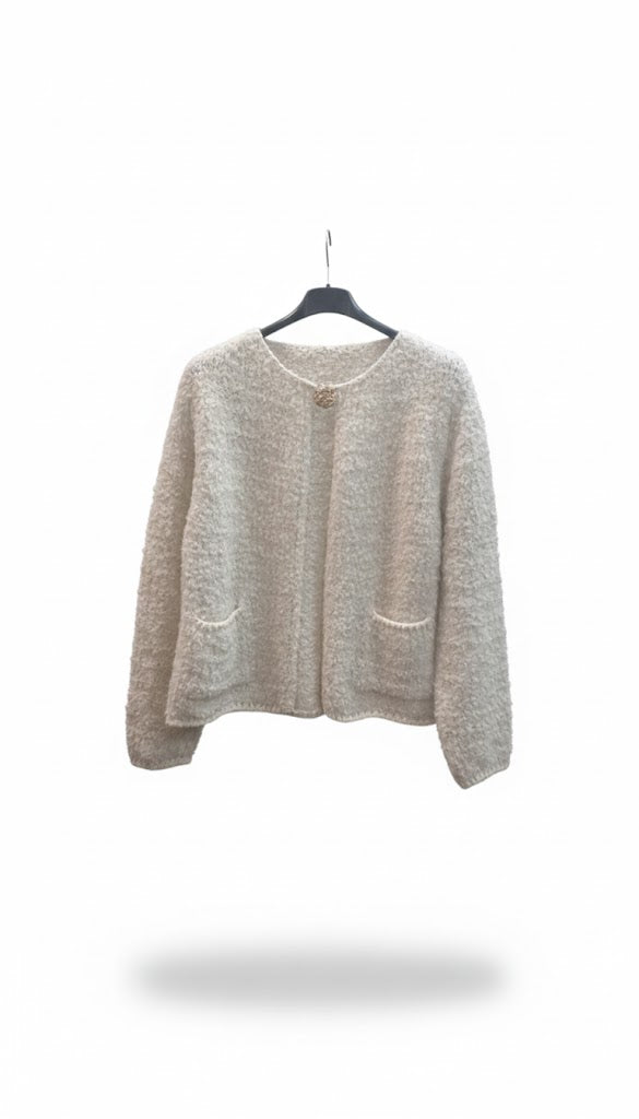 Sacou cu bucle,buzunare și brosa accesoriu